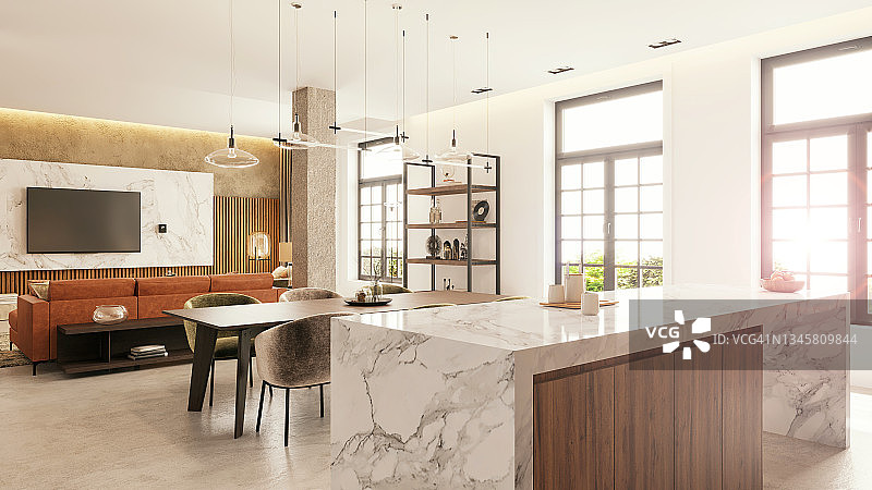 现代开放式公寓室内设计图片素材