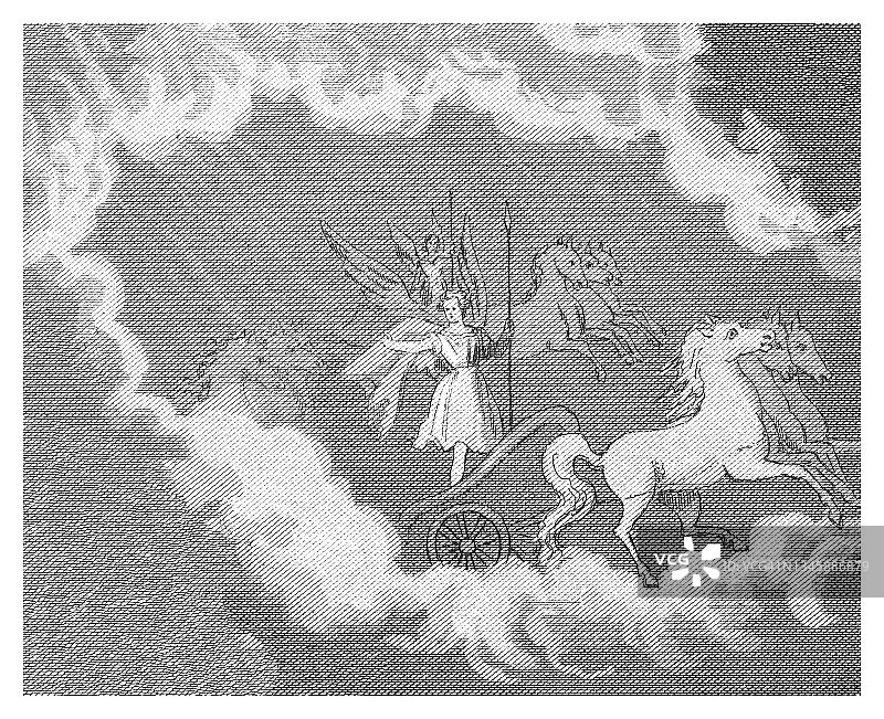 老式雕刻：天使乘坐天堂战车图片素材