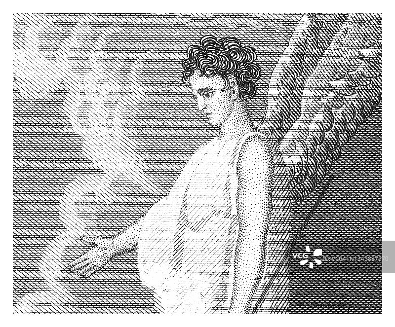 天使的古老雕刻插图图片素材