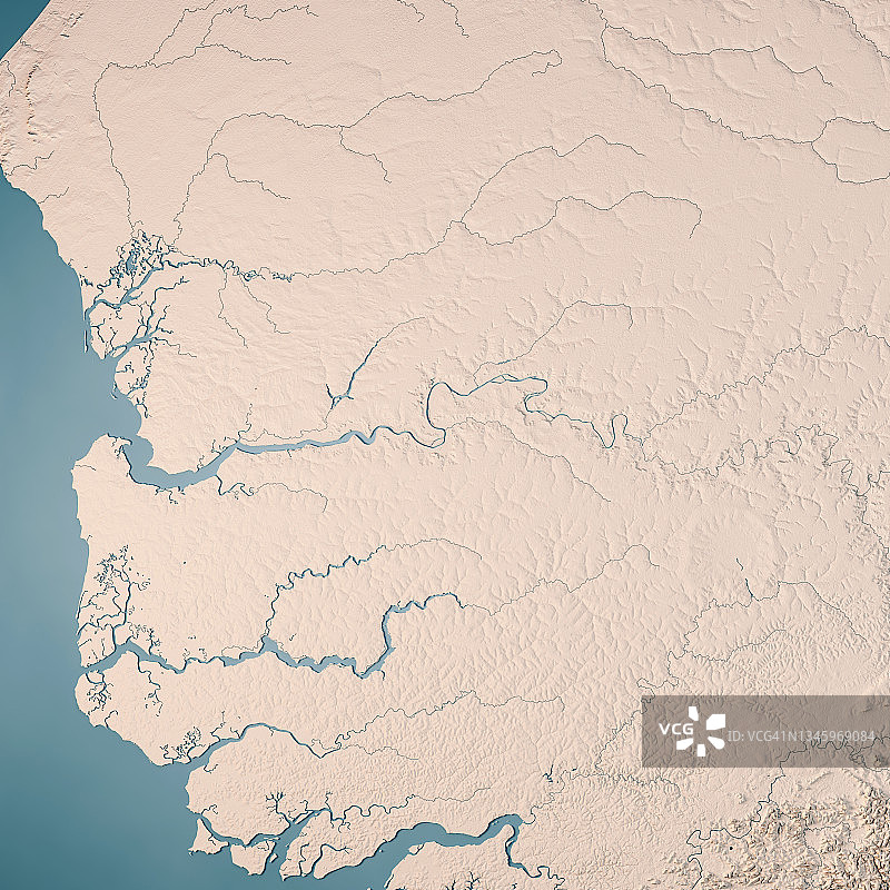 冈比亚地形图3D渲染中性图片素材