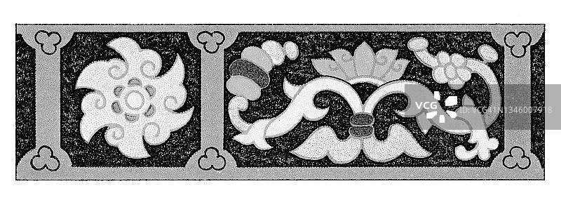 老式彩印石版画：中国彩色装饰品图片素材