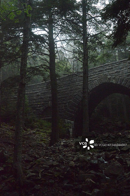 缅因州阿卡迪亚国家公园的马车路石桥图片素材