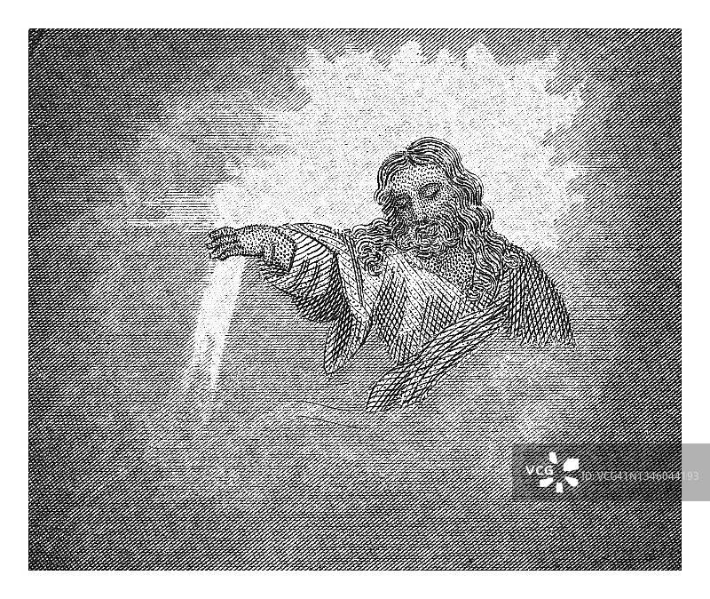 祈祷的耶稣基督古老雕刻插图图片素材