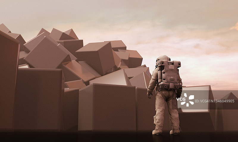 宇航员在遥远星球上发现奇异物品图片素材