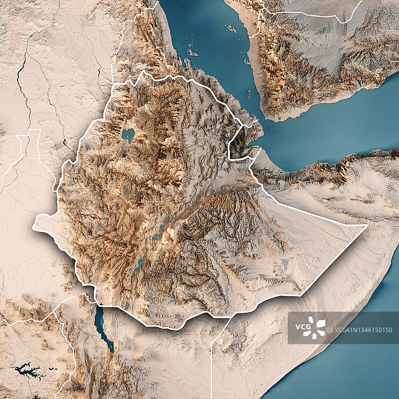 埃塞俄比亚3D地形图（中性边界）图片素材