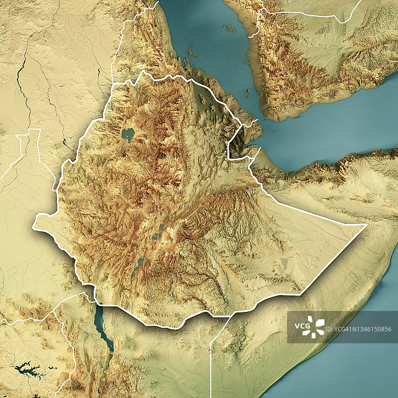 埃塞俄比亚地形图3D渲染彩色边界图片素材