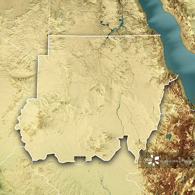 苏丹3D地形图彩色边界渲染图片素材