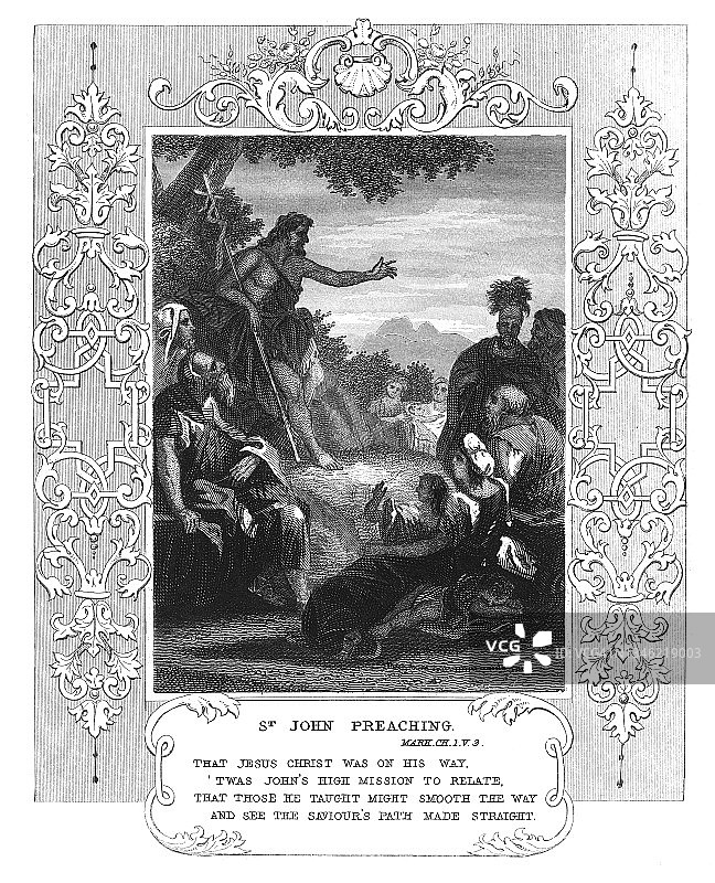 施洗约翰布道古版画图片素材