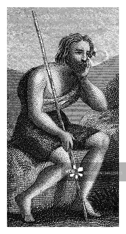 坐着的牧羊人古老雕刻插图图片素材