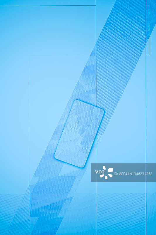 蓝色背景中的蓝色手机3D插画，抽象科技概念图片素材