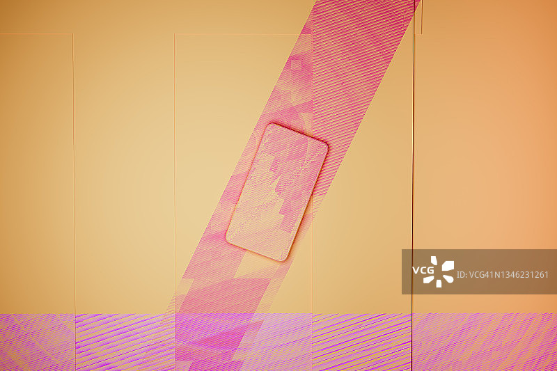 3D红色和橙色手机插画，橙色调背景，抽象科技概念，留白图片素材