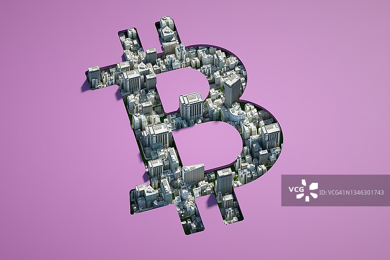 比特币标志形状的城市图片素材