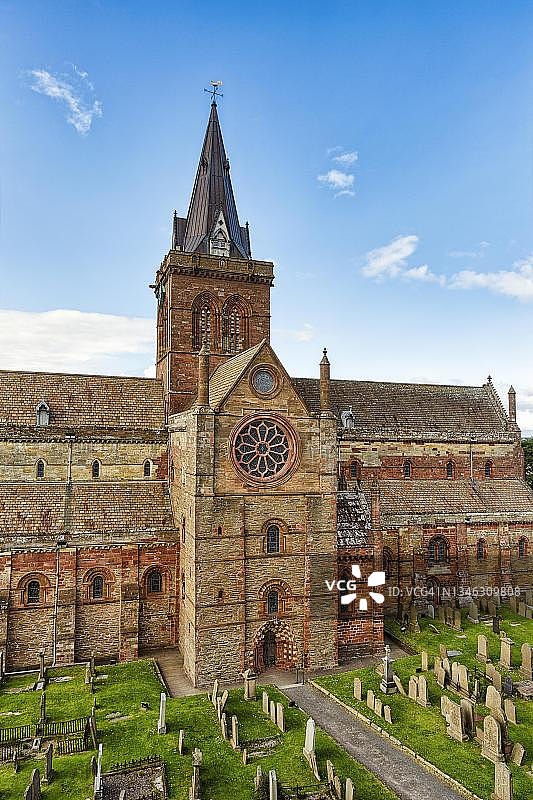 英国苏格兰奥克尼柯克沃尔圣马格努斯大教堂及墓地（罗马式-诺曼风格）图片素材