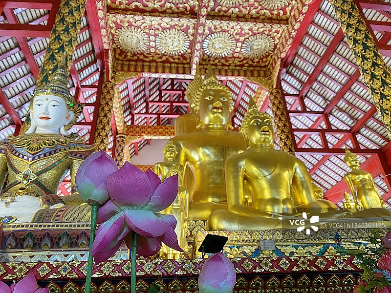 素攀董寺大殿里金色佛像之美图片素材