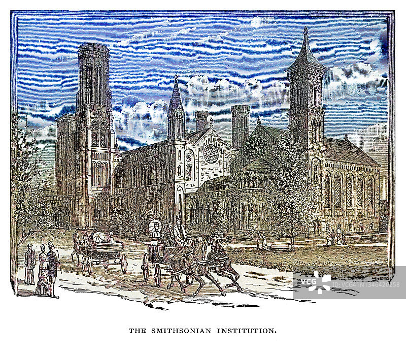 美国华盛顿史密森尼博物院大楼复古雕刻插图图片素材