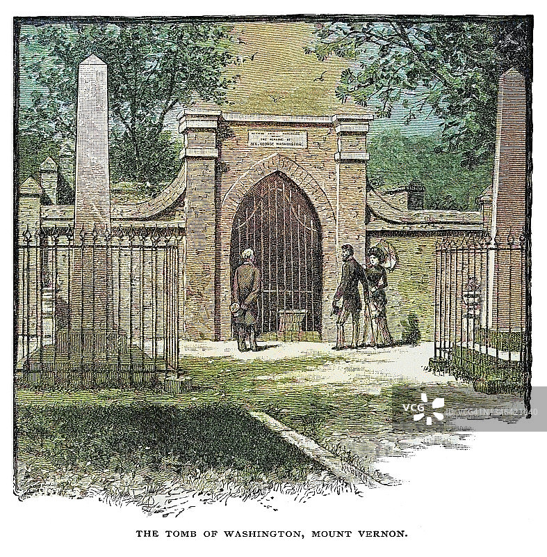 弗农山古董插画：美国地标乔治·华盛顿故居及陵墓图片素材