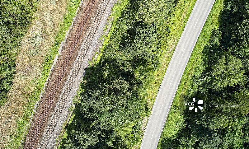 高空俯瞰公路和铁路图片素材