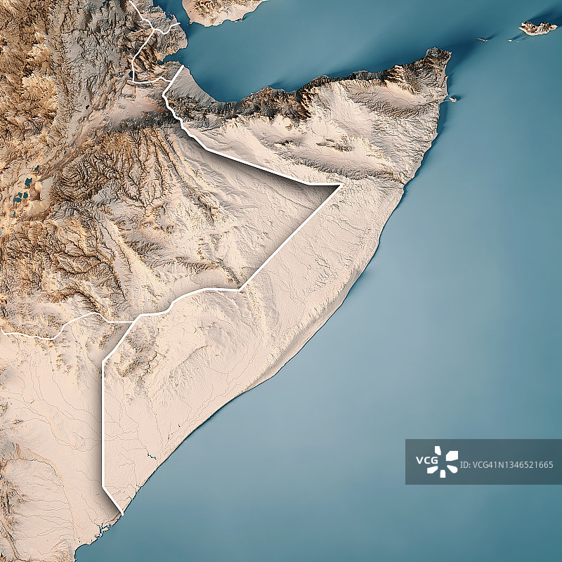 索马里地形图3D渲染（中性边界）图片素材