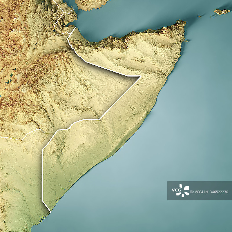 索马里3D地形图，彩色边界图片素材