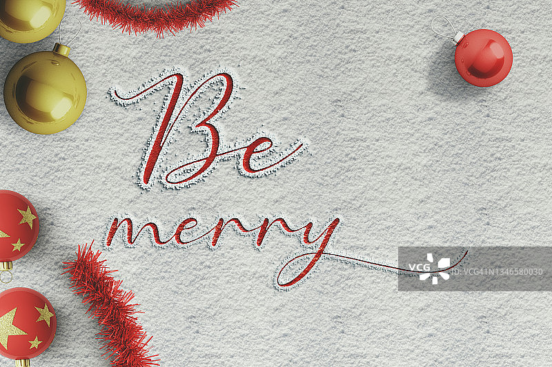 雪地书写的欢乐BE字样图片素材