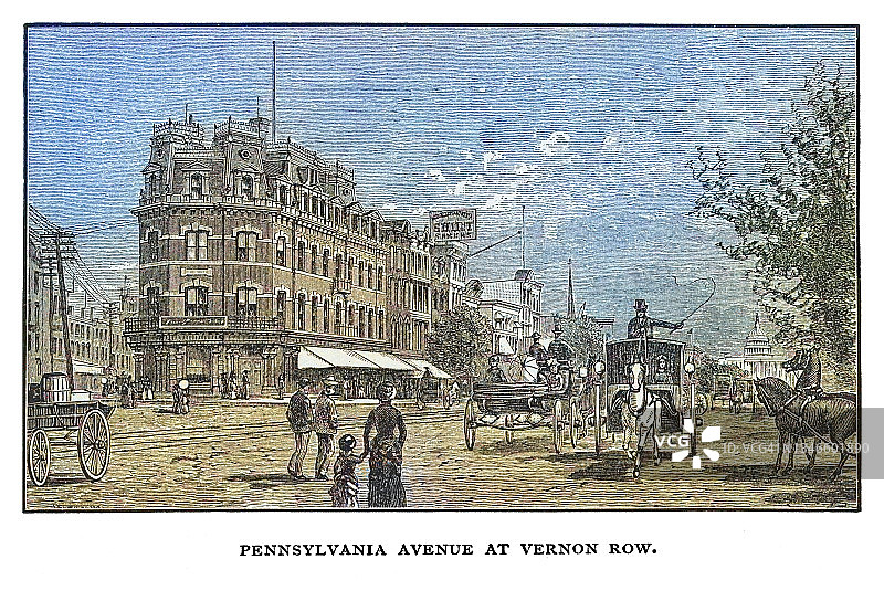 华盛顿特区弗农街宾夕法尼亚大道古版画插图图片素材
