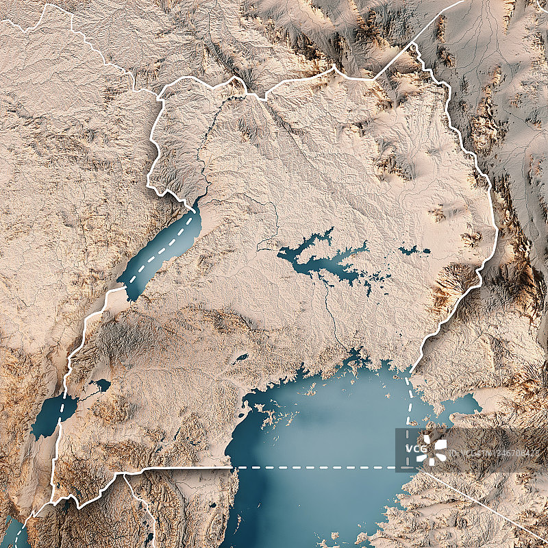 乌干达3D地形渲染地图（中性边界）图片素材