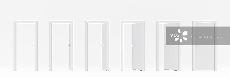 白色背景上关闭的白色门的3D插画图片素材