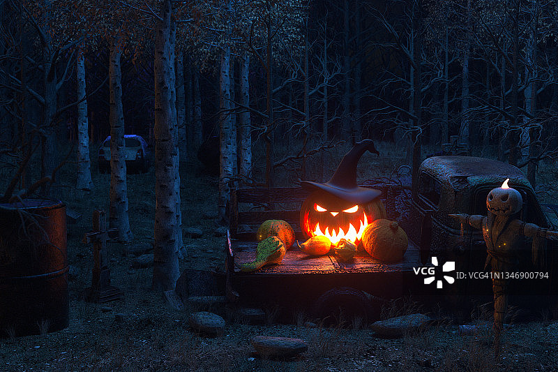 万圣节南瓜和稻草人旧背景图片素材