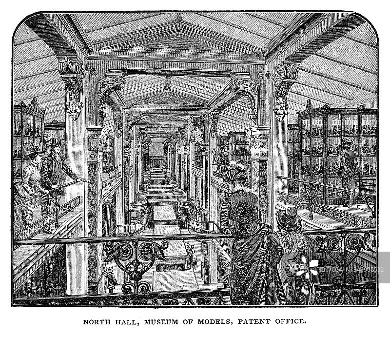 美国华盛顿旧专利局大楼复古雕刻插画图片素材