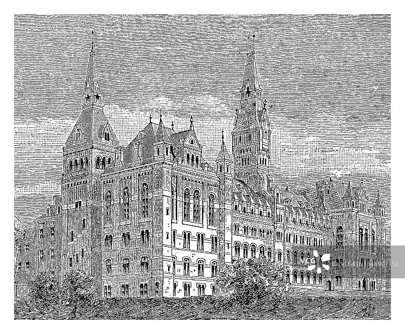 美国华盛顿特区乔治城耶稣会学院古老雕刻插图图片素材