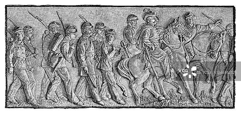 美国华盛顿特区养老金大厦的壁饰装饰截面古老版画图片素材