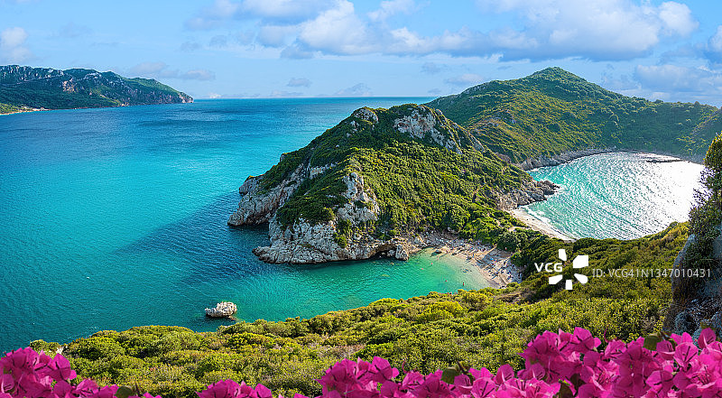 科孚岛蒂莫尼港海滩，希腊图片素材