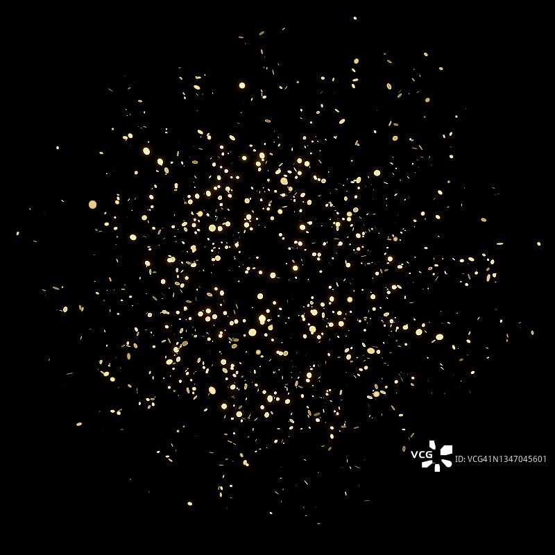 黑色孤立背景上闪闪发光的金色纸屑飞溅。 潮流节日金色中的圣诞节和新年概念图片素材