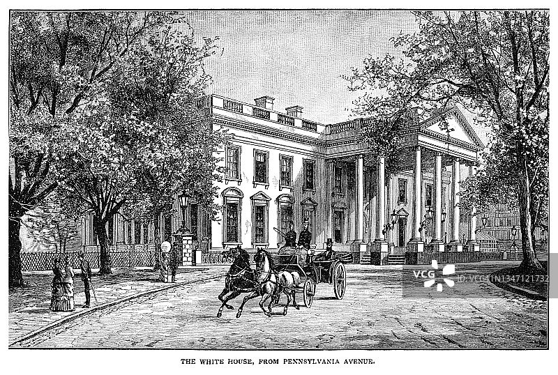 从宾夕法尼亚大道看到的白宫旧插图图片素材