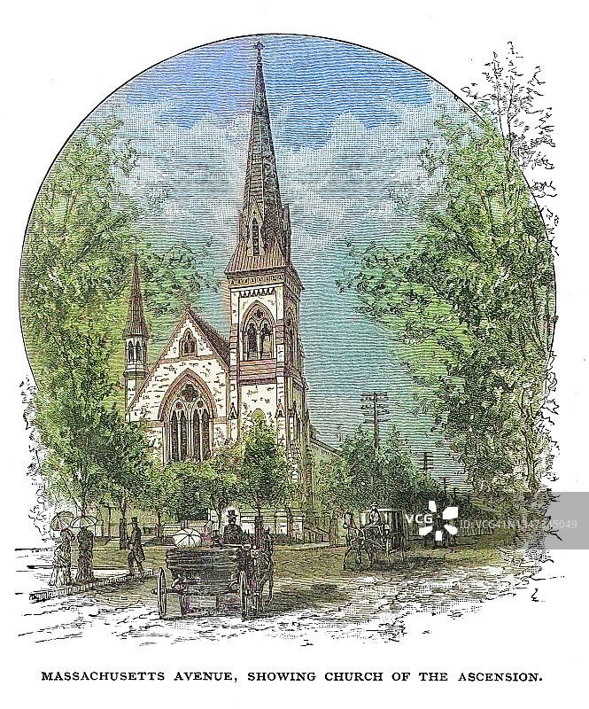 美国华盛顿特区圣公会升天教堂古老版画插图图片素材