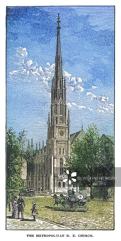 美国华盛顿特区卫理公会教堂古老雕刻插图图片素材