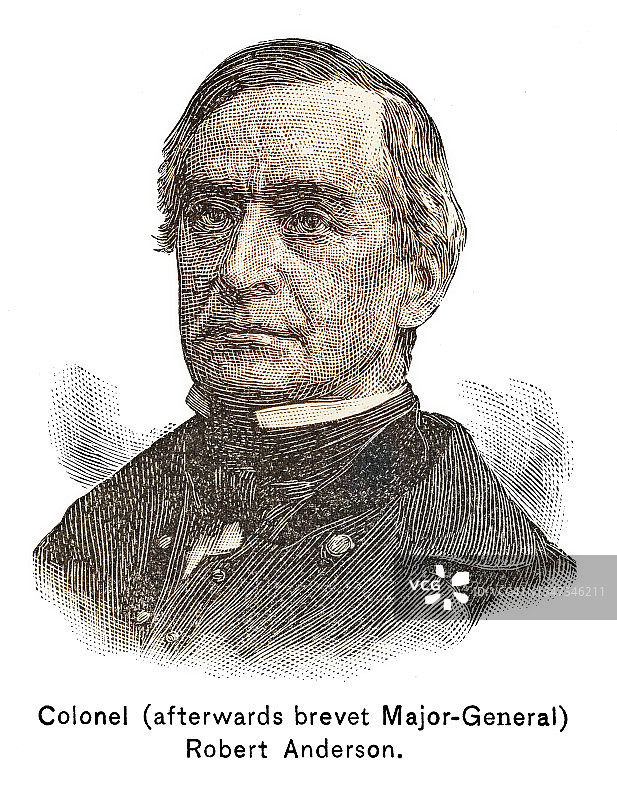 美国内战期间美国陆军军官罗伯特·安德森上校的肖像图片素材