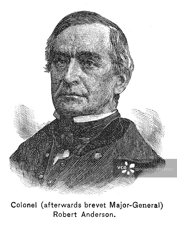 美国内战期间美国陆军军官罗伯特·安德森上校的肖像图片素材