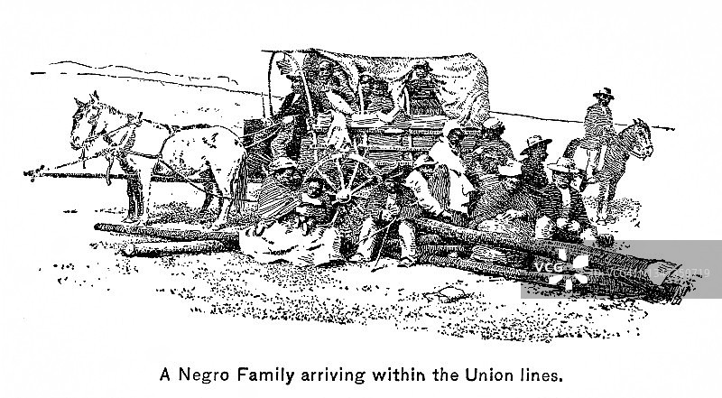 进入联邦防线的黑人家庭古版画图片素材