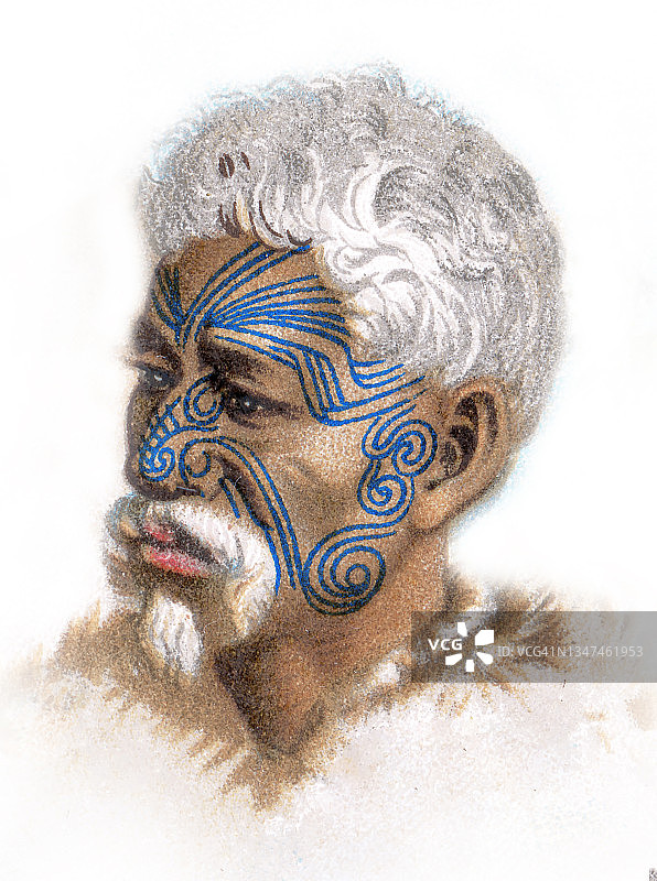 老式彩色石印插图：毛利人图片素材