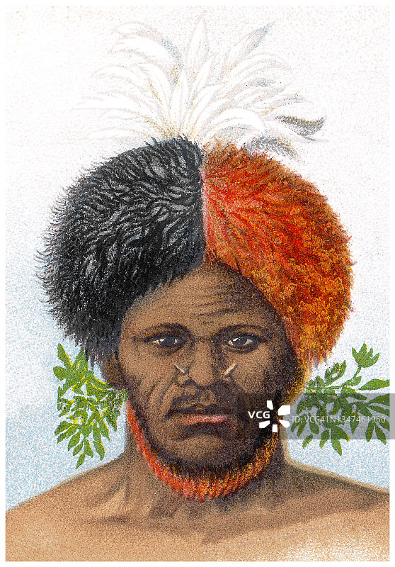 老式彩版印刷新不列颠岛原住民插图图片素材