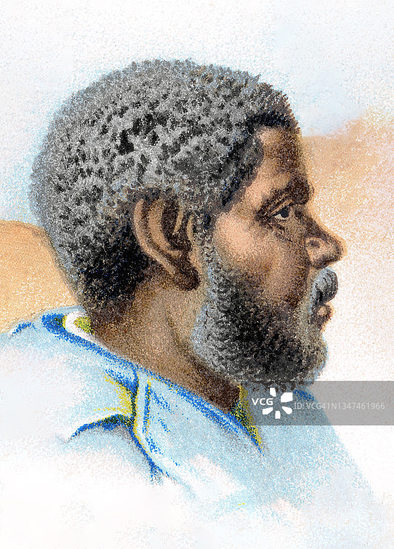 塔斯马尼亚原住民男子古老彩色石印插画图片素材