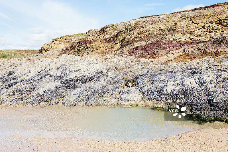 波尔泽斯海滩的潮汐池和悬崖图片素材
