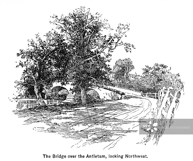 老式雕刻插画：美国内战安提特姆溪图片素材