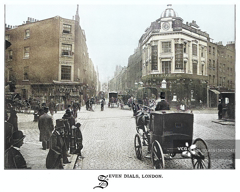 英国伦敦七晷区旧插画图片素材