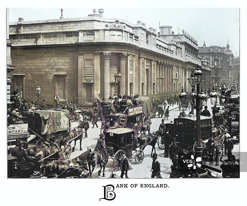 英国伦敦英格兰银行旧插图图片素材