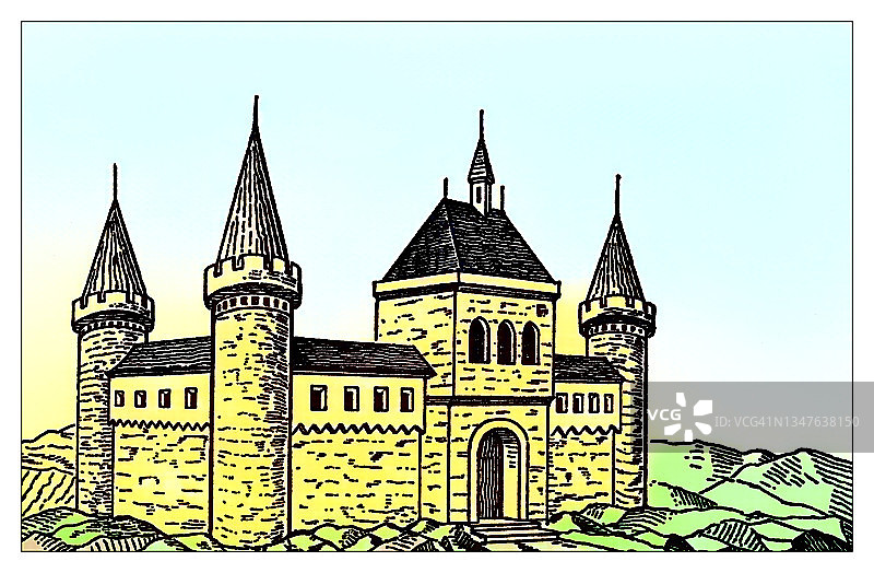 城堡的古老雕刻插图图片素材