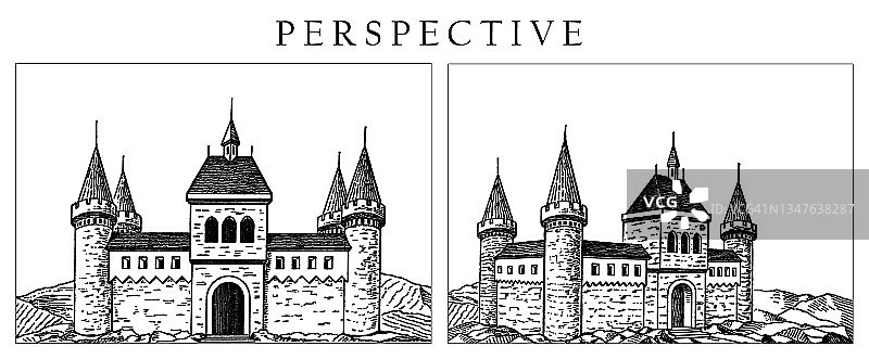 旧透视版画插图图片素材
