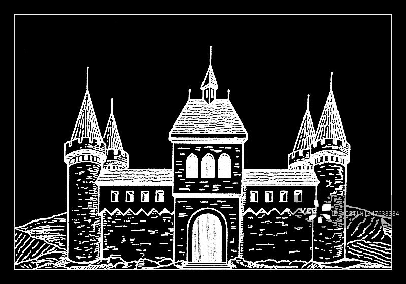 城堡的古老雕刻插图图片素材