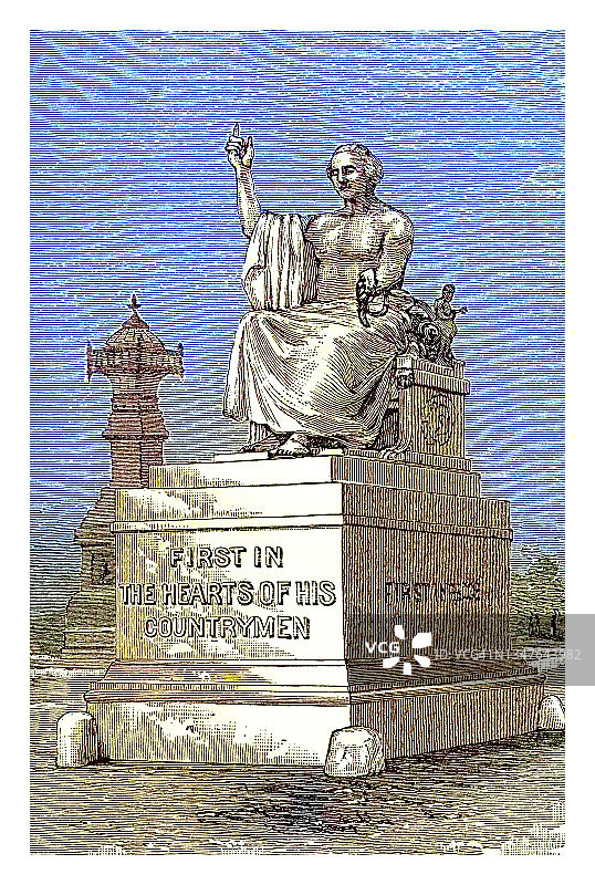 华盛顿特区格里诺夫华盛顿雕像的古老雕刻插图图片素材